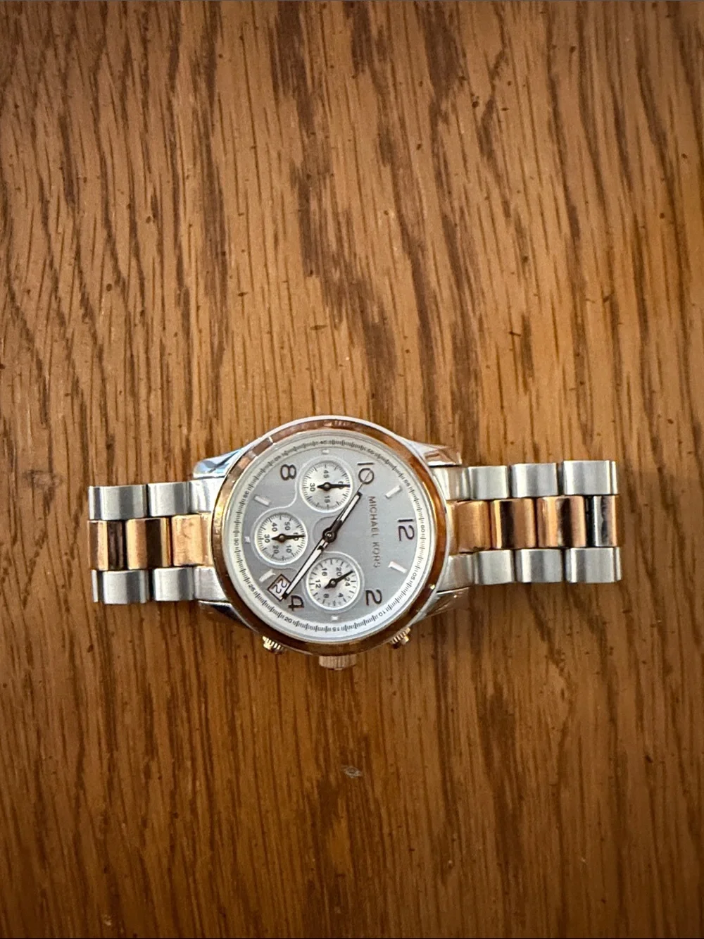 Michael Kors Silver and Rose Gold Women's Chronograph Bracelet Watch